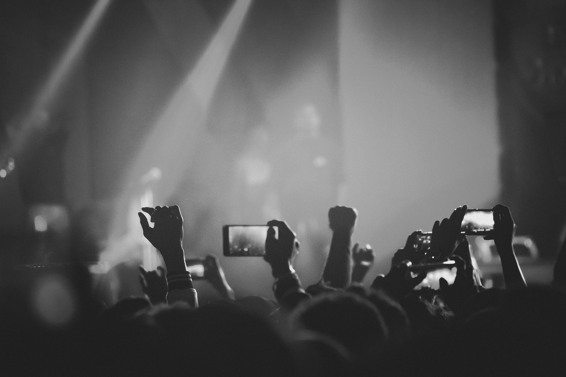 A concert crowd capturing the performance from many viewpoints